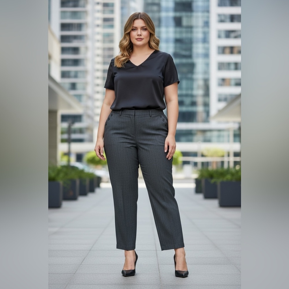 Penningtons, Pinstripe Dress Pants – Slightly Curvy Fit, Plus Size 28W, Gray